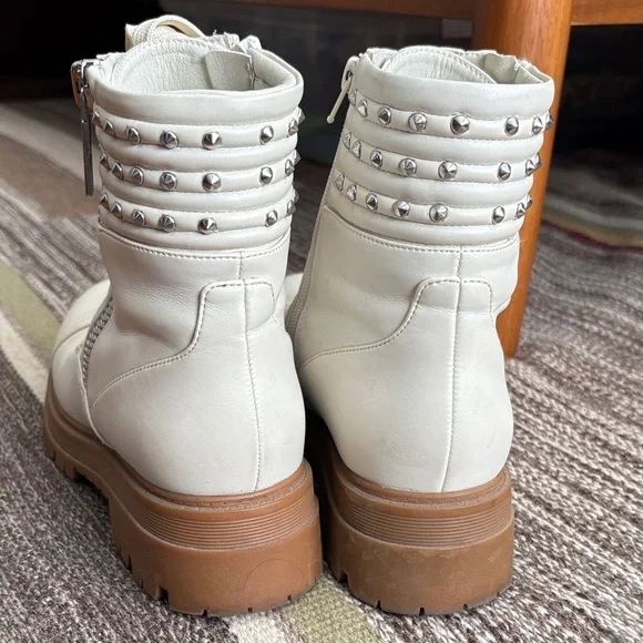 Nine West Cream Combat Boots with Studded Detail - Picture 6 of 6